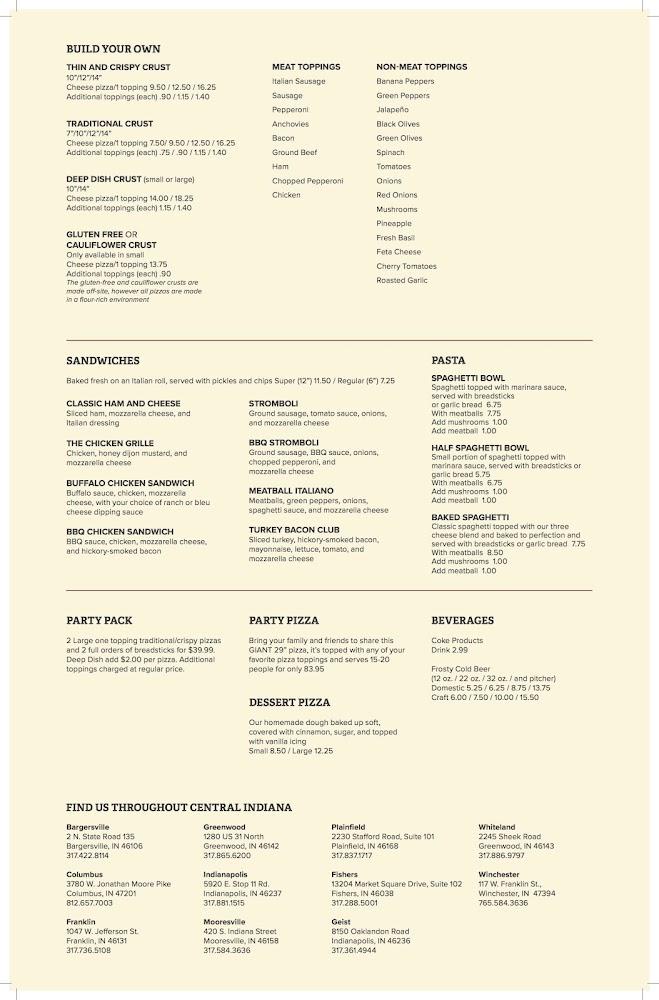Chicago's Pizza Plainfield Menu image 1